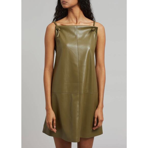 NANUSHKA Claire Vegan Leather Dress Olive Green {3N39} - Picture 4 of 6
